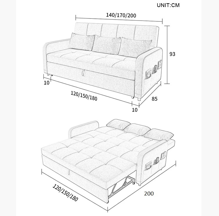 ML203 Canapé-lit trois places, lin 