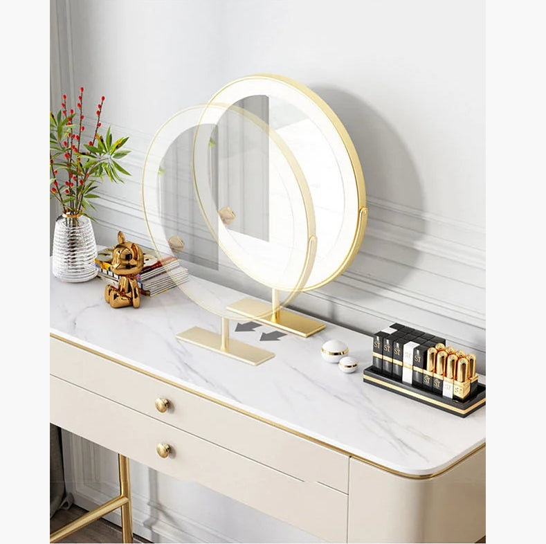 Coiffeuse Graceway avec miroir LED, crème 