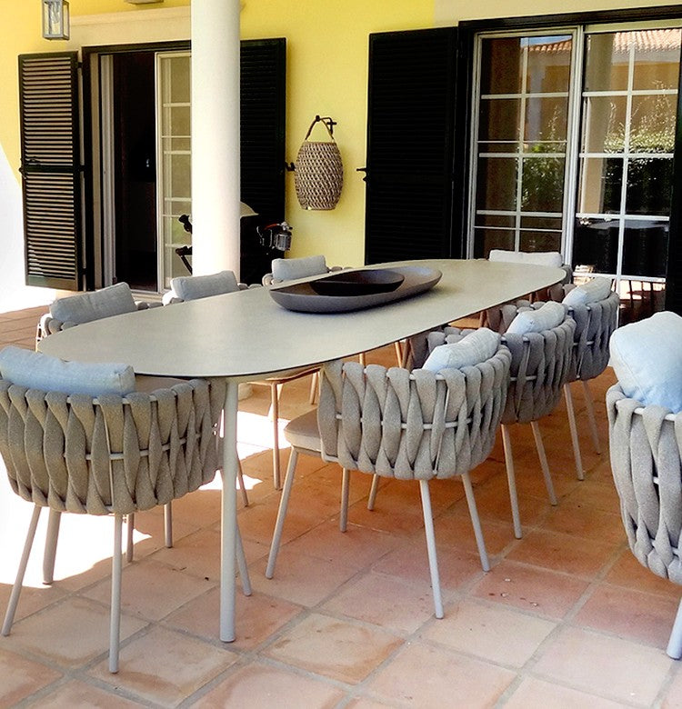 Ensemble de table à manger d'extérieur en rotin Vallée, table avec six chaises de salle à manger