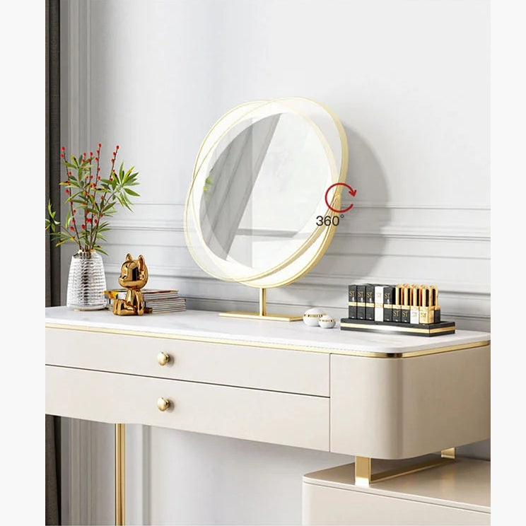 Coiffeuse Graceway avec miroir LED, crème 