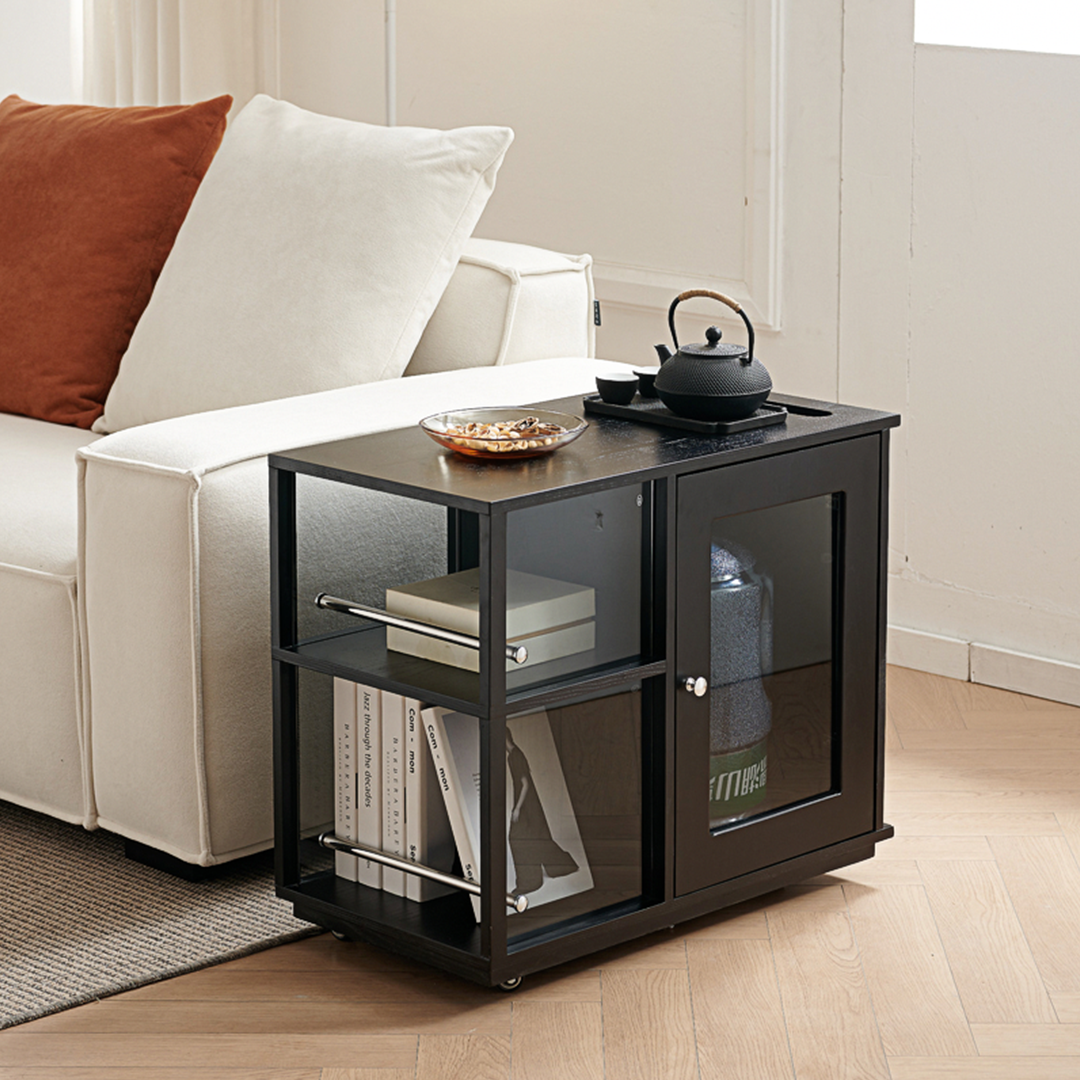 Aglaea Side Table With Storage, Black-Weilai Concept