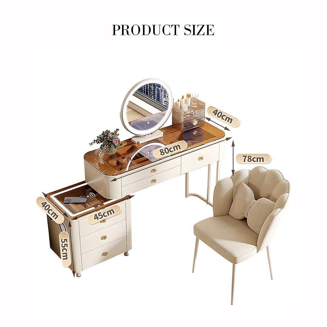 Stella Dressing Table With Glass Top & LED Mirror, Cream