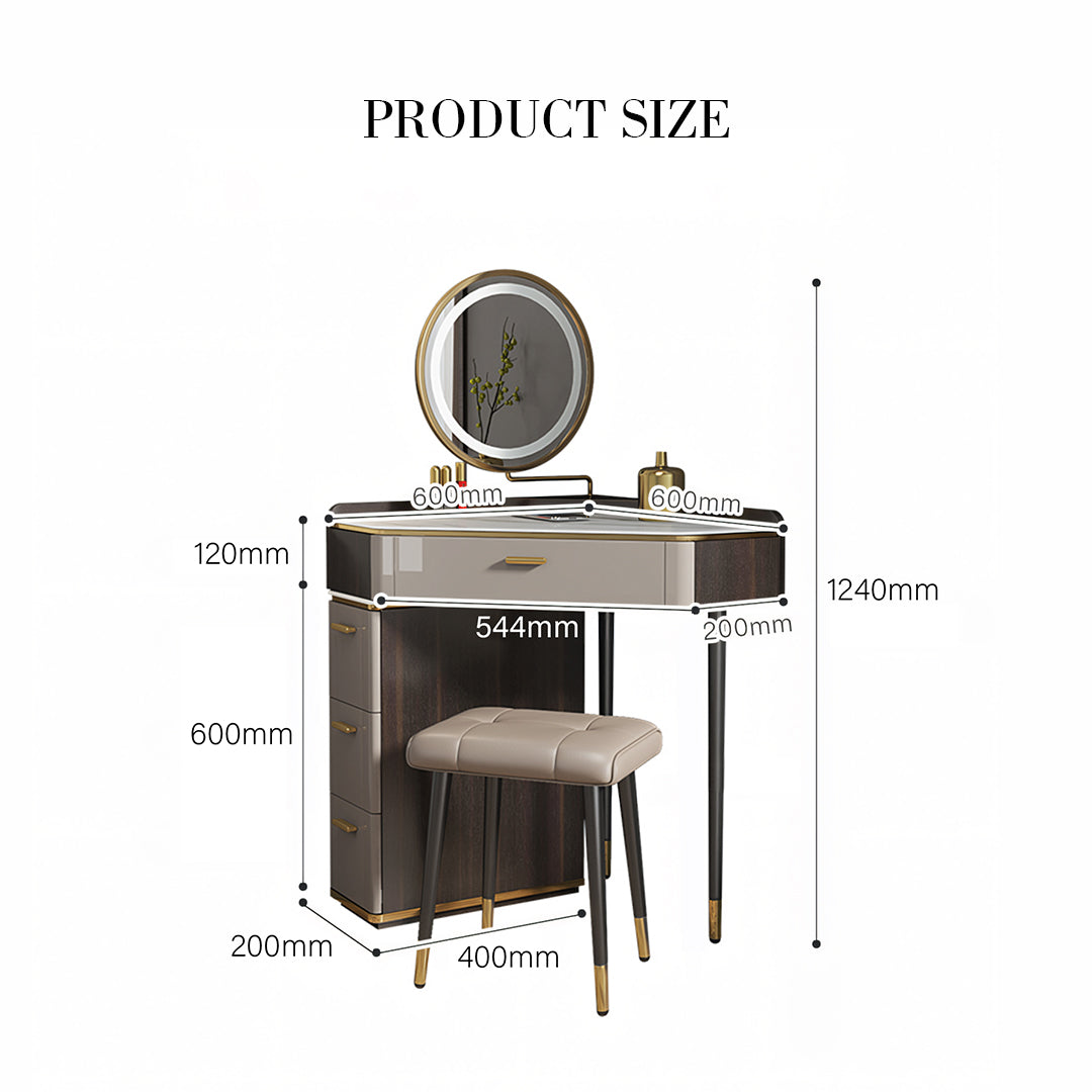 Aisha Small Corner Dressing Table, With LED Mirror