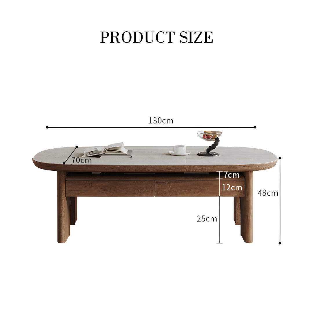 Saito Coffee Table With Storage, Wood, Oval