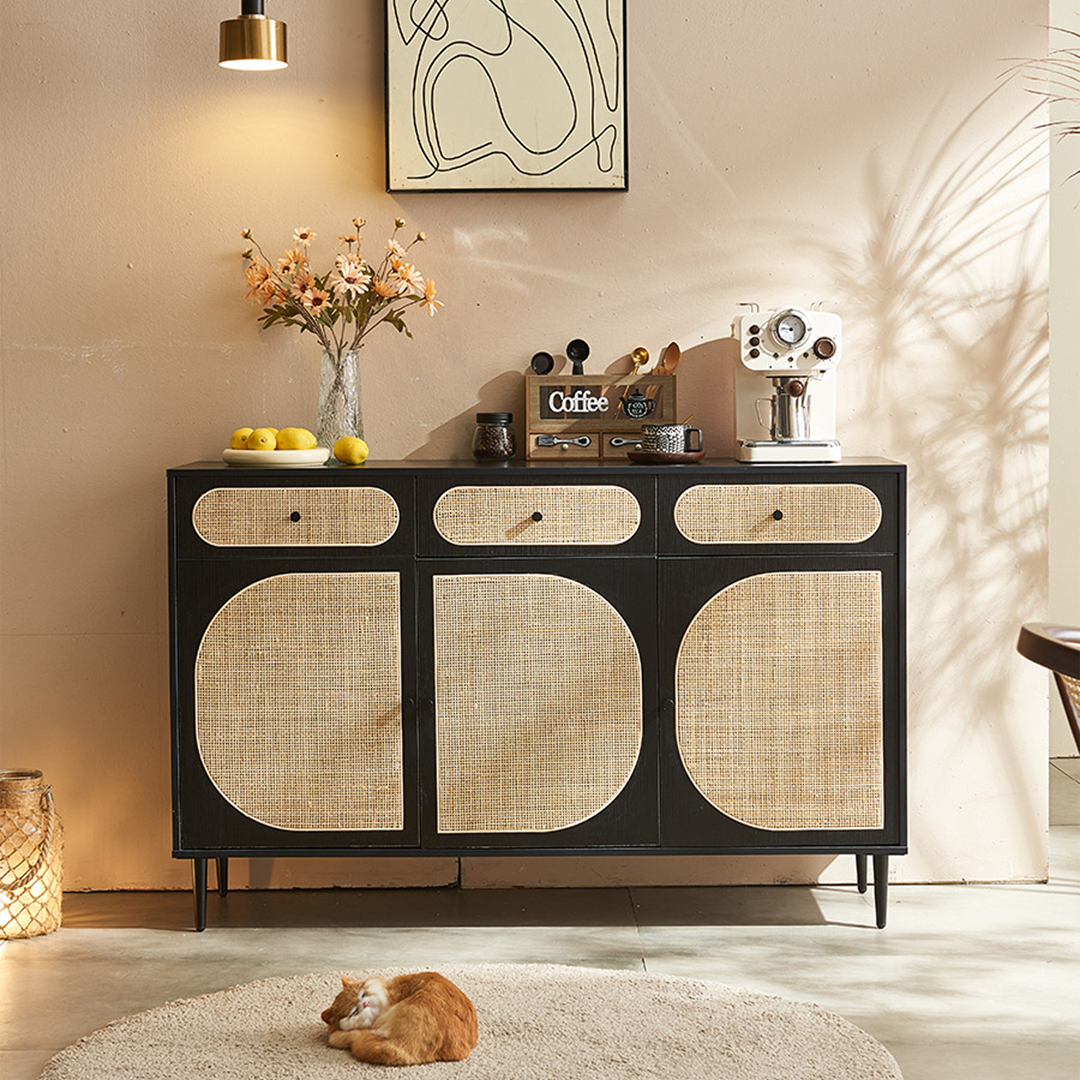 Ballard Rattan Sideboard, Black Or Oak-Weilai Concept-Weilai Concept