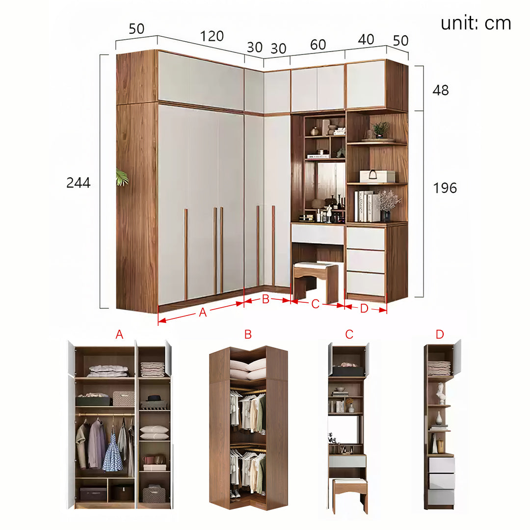 Nascimento Corner Wardrobe, Tall Wardrobe, L Shape Wardrobe With Dressing Table