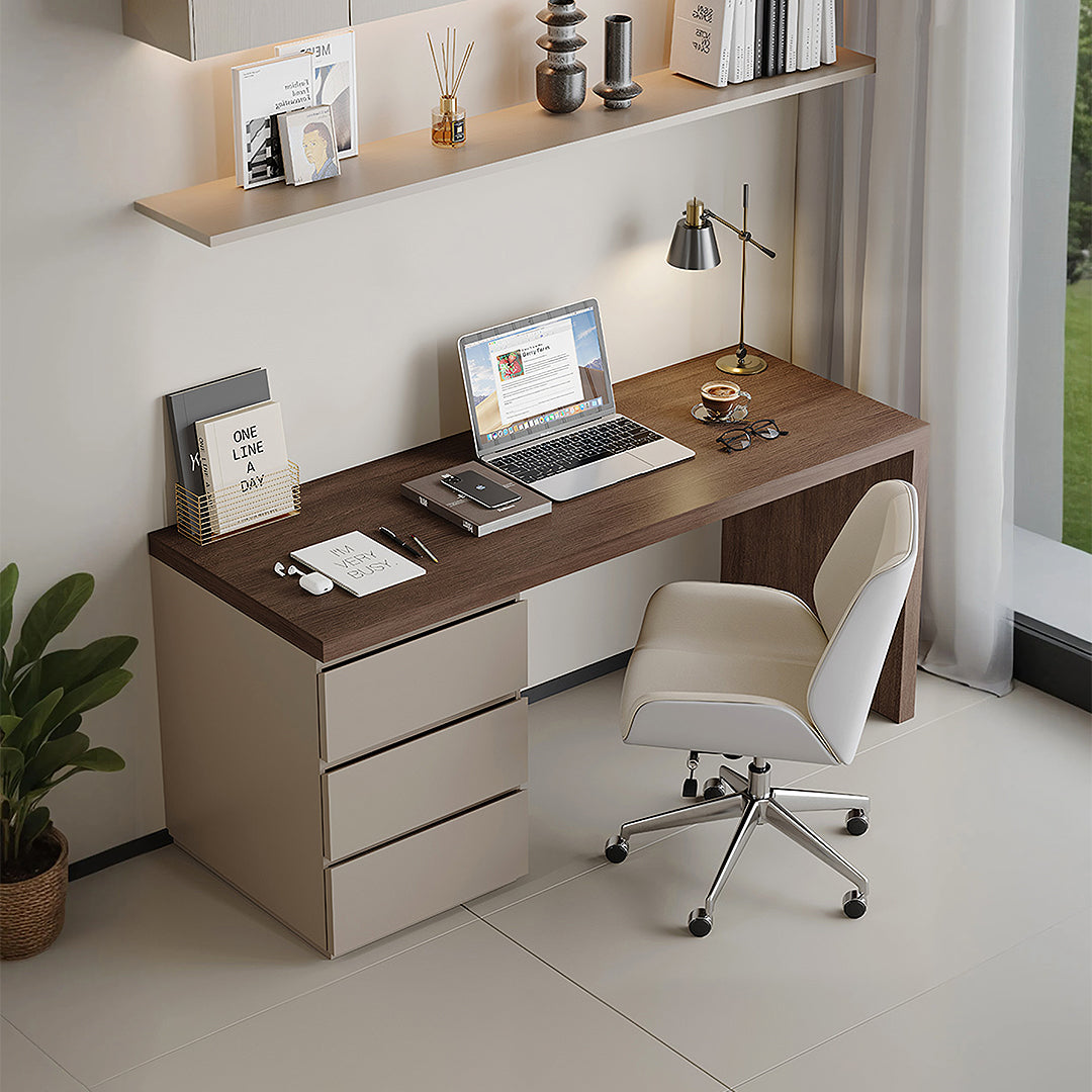 Jamal Office Desk With Storage & Office Chair, Solid Wood