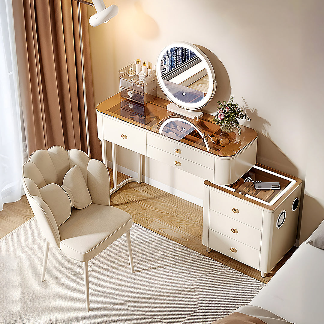 Stella Dressing Table With Glass Top & LED Mirror, Cream