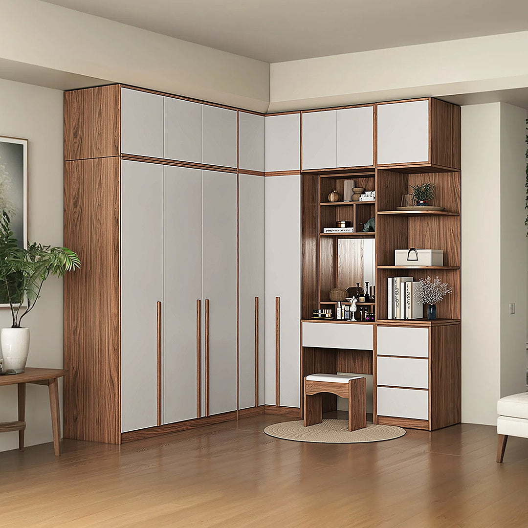 Nascimento Corner Wardrobe, Tall Wardrobe, L Shape Wardrobe With Dressing Table