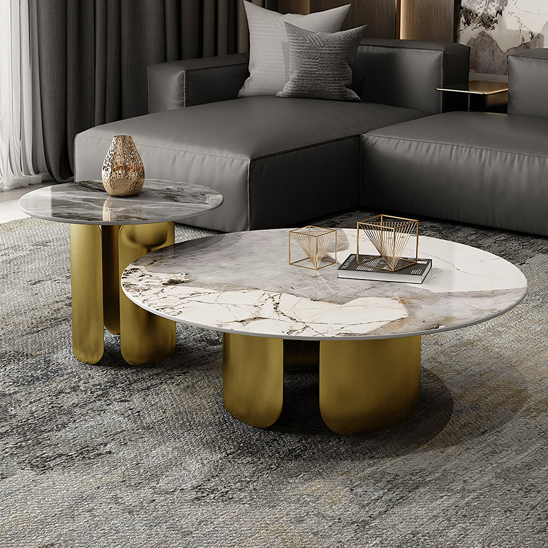 Luxe Nesting Coffee Table Set, Gold Base, Sintered Stone