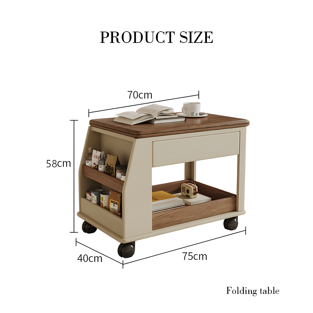 Ruiz Small Coffee table, Foldable Side Table With Storage & Casters