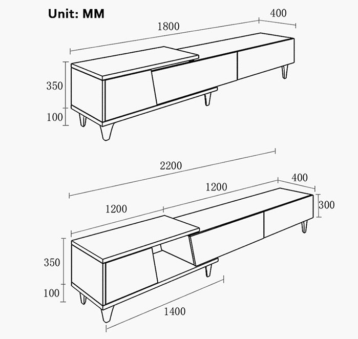 Unités multimédia Noric, meuble TV extensible, table basse, armoire latérale 