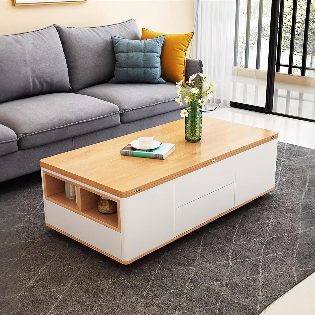 Ruby Lift Top Coffee Table, Multi-Functional Foldable Coffee Table, White & Oak-Weilai Concept-Weilai Concept