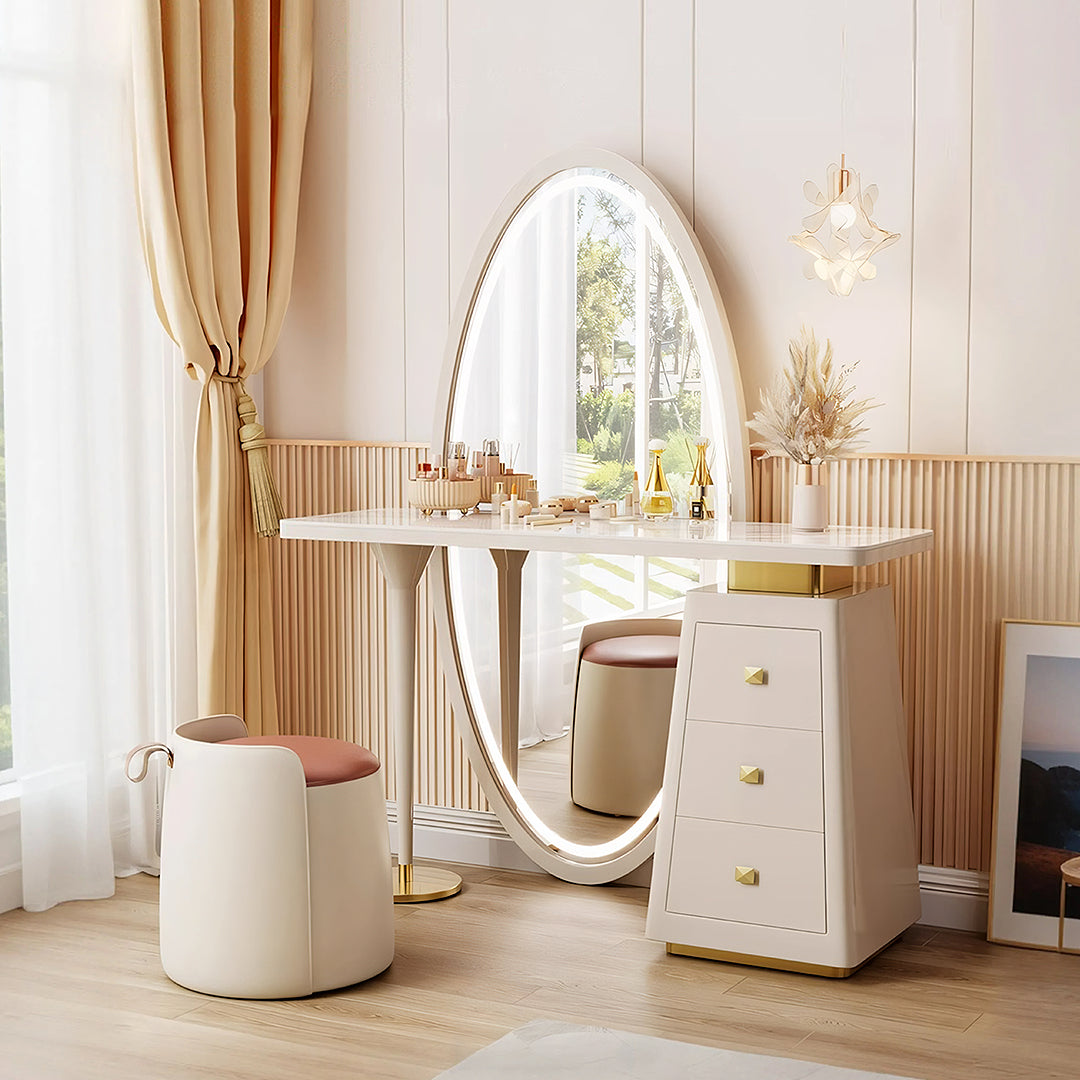 Charlotte Dressing Table With Full Length LED Mirror, Cream