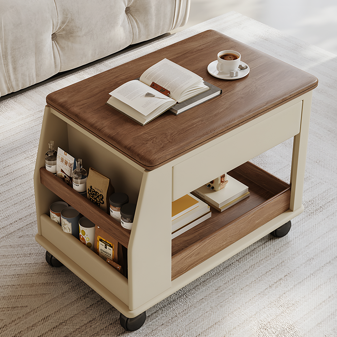 Ruiz Small Coffee table, Foldable Side Table With Storage & Casters