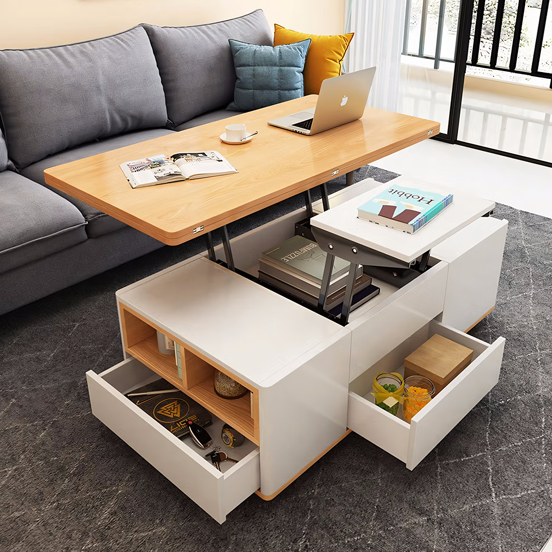 Ruby Lift Top Coffee Table, Multi-Functional Foldable Coffee Table, White & Oak-Weilai Concept-Weilai Concept