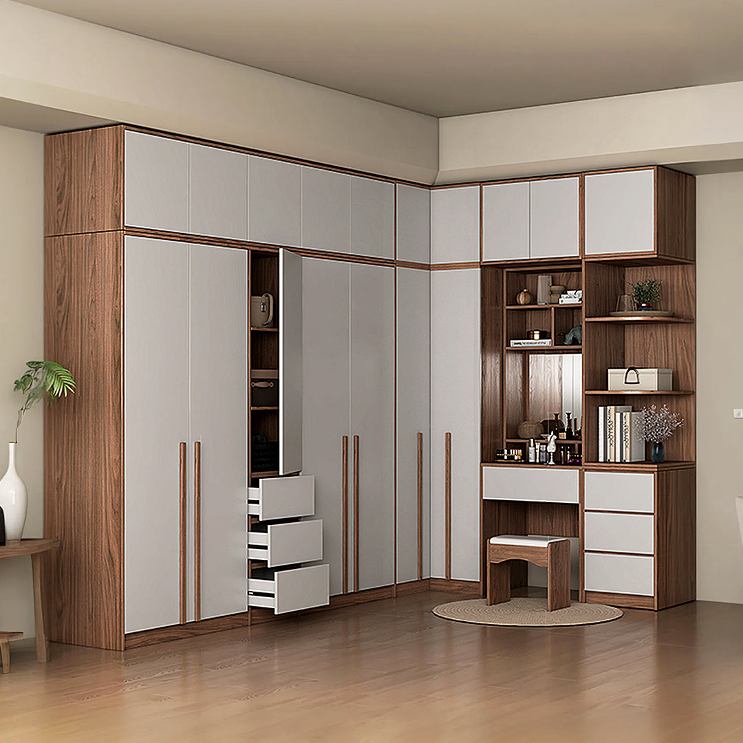 Nascimento Corner Wardrobe, Tall Wardrobe, L Shape Wardrobe With Dressing Table