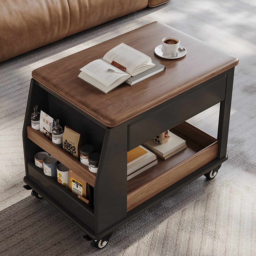 Ariana Side Table, Foldable Coffee Table With Storage & Casters