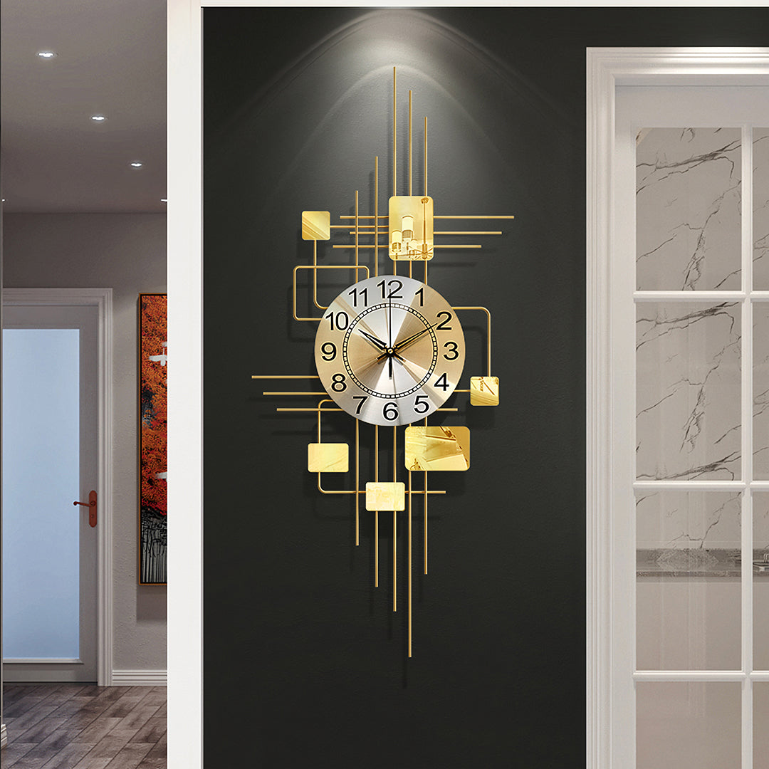 Park Art Deco Wall Clock, Silent Clock, Vertical, Gold