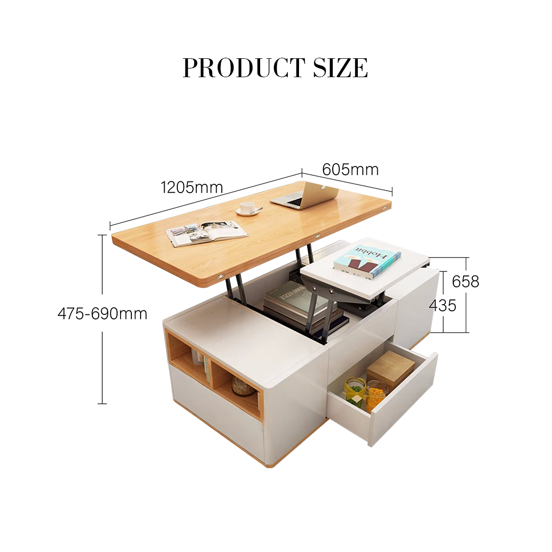 Ruby Lift Top Coffee Table, Multi-Functional Foldable Coffee Table, White & Oak-Weilai Concept-Weilai Concept