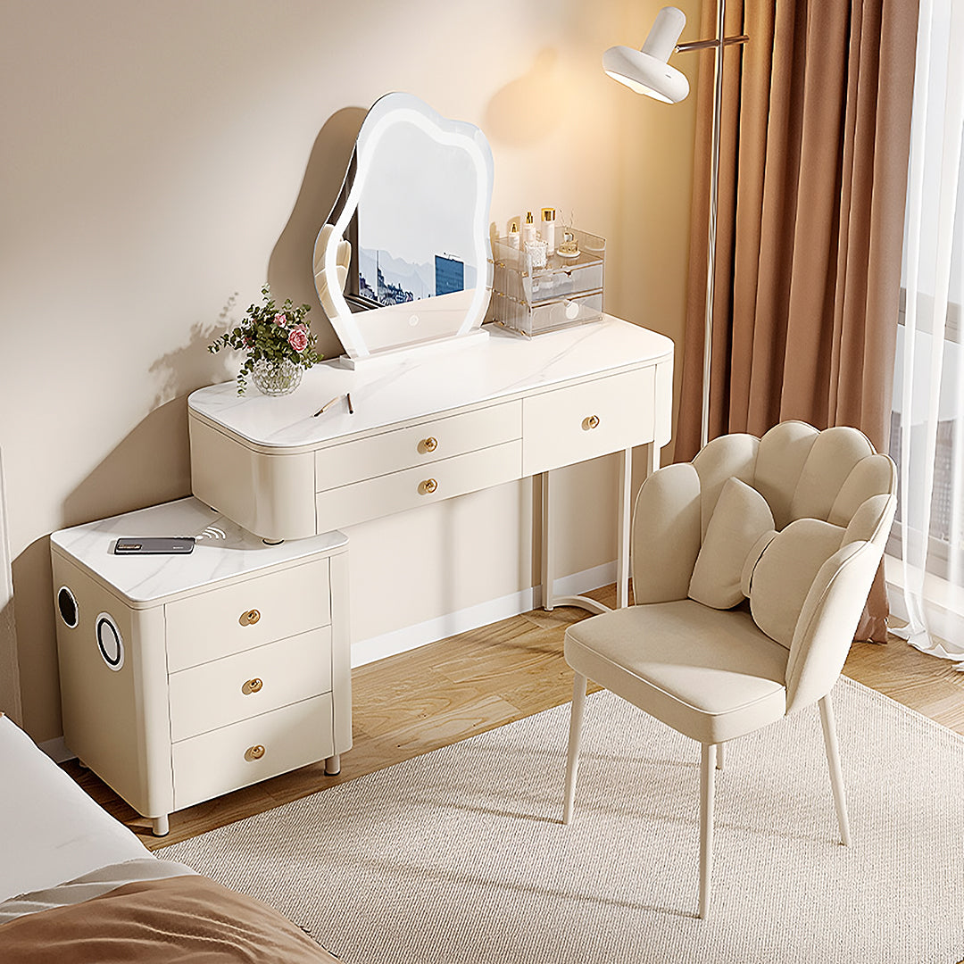 Stella Dressing Table With Glass Top & LED Mirror, Cream