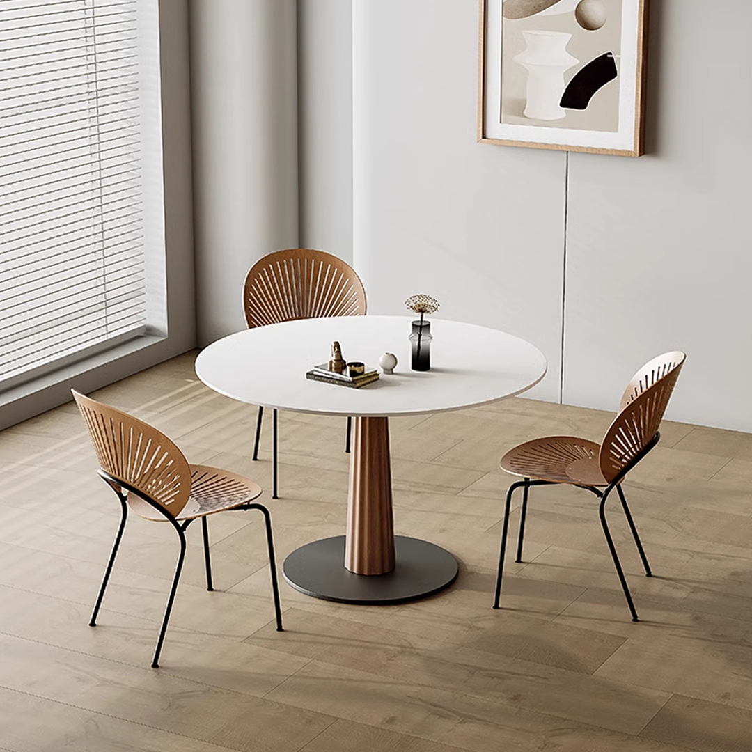 Anderson, petite table de salle à manger ronde, pierre frittée et bois massif 