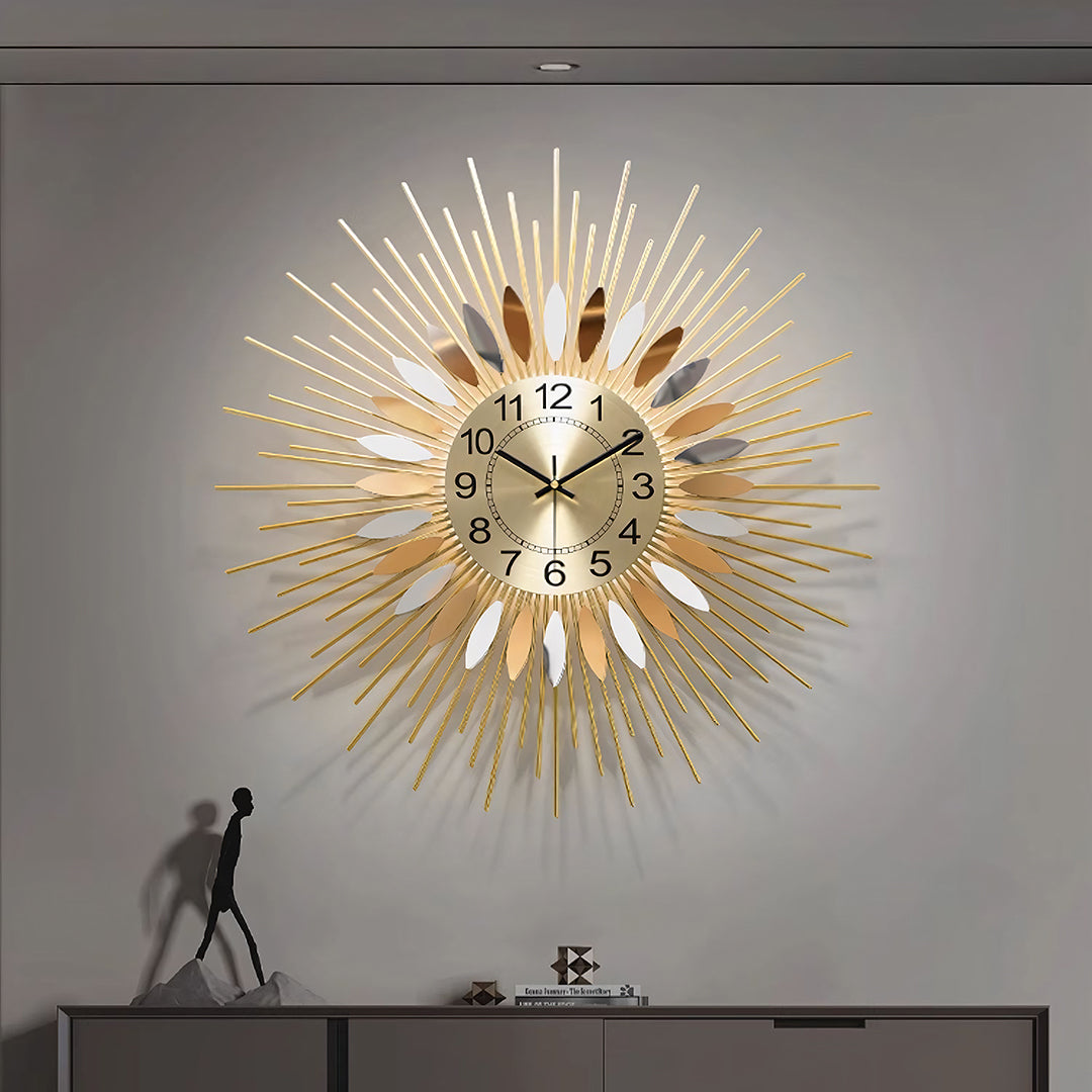 Miller Round Art Deco Wall Clock, Silent Clock, Gold & Silver