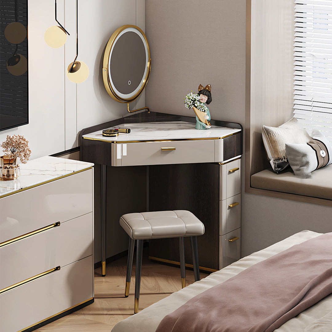 Aisha Small Corner Dressing Table, With LED Mirror