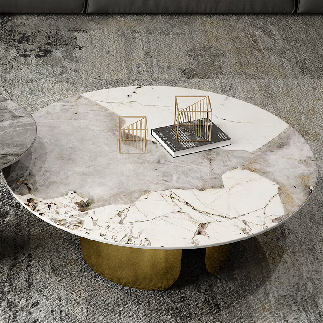 Luxe Nesting Coffee Table Set, Gold Base, Sintered Stone