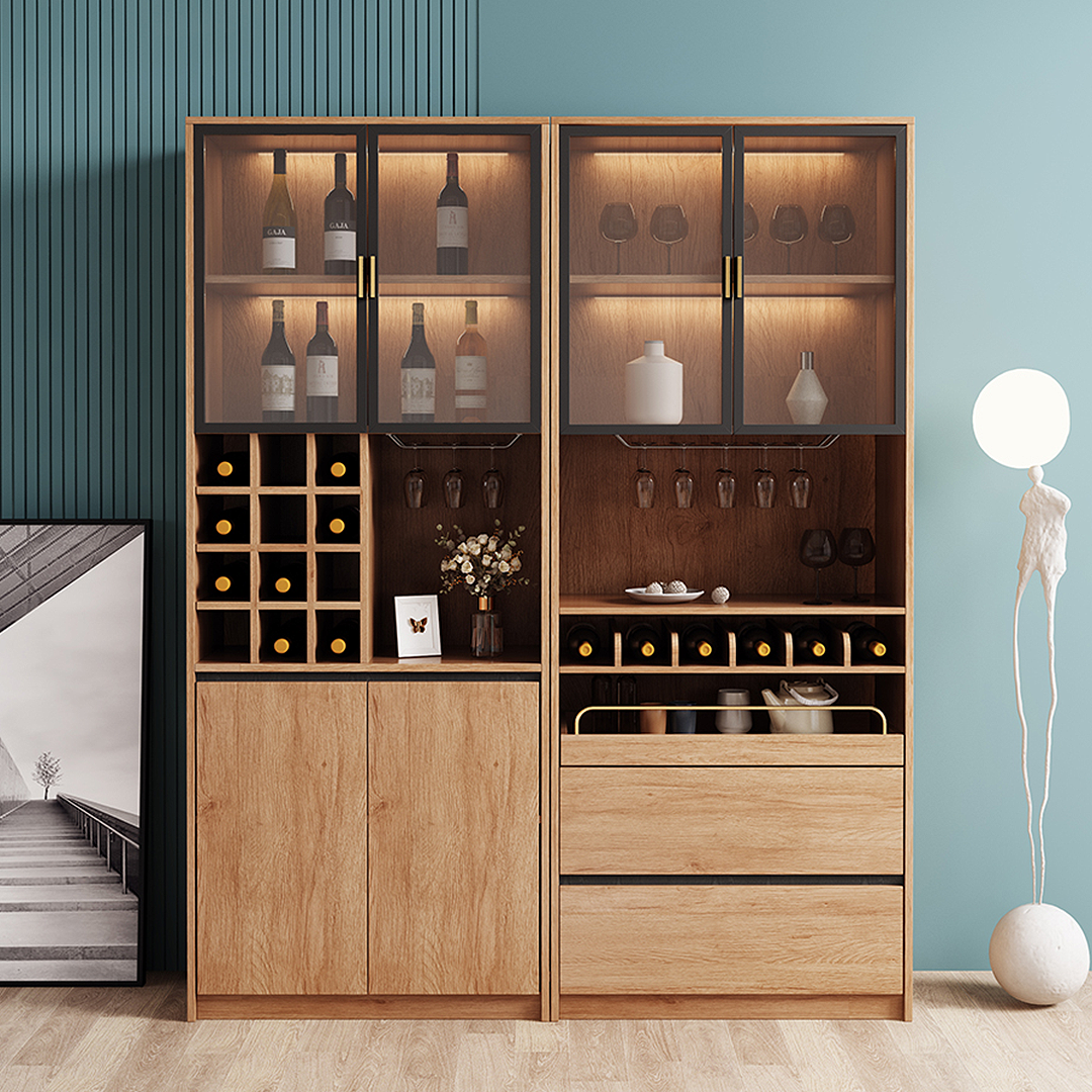 Miranda Tall Wine Cabinet, Drink Cabinet, Solid Wood-Weilai Concept