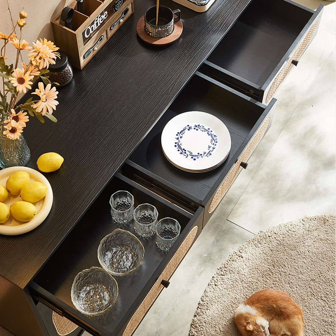 Ballard Rattan Sideboard, Black Or Oak-Weilai Concept-Weilai Concept