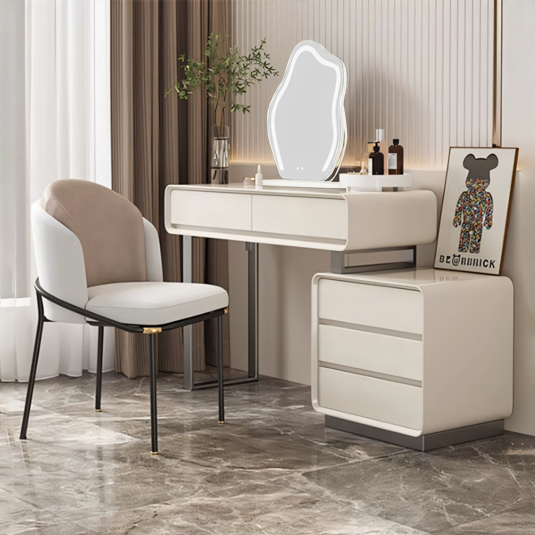 Coiffeuse Dobson avec miroir LED, gris crème 