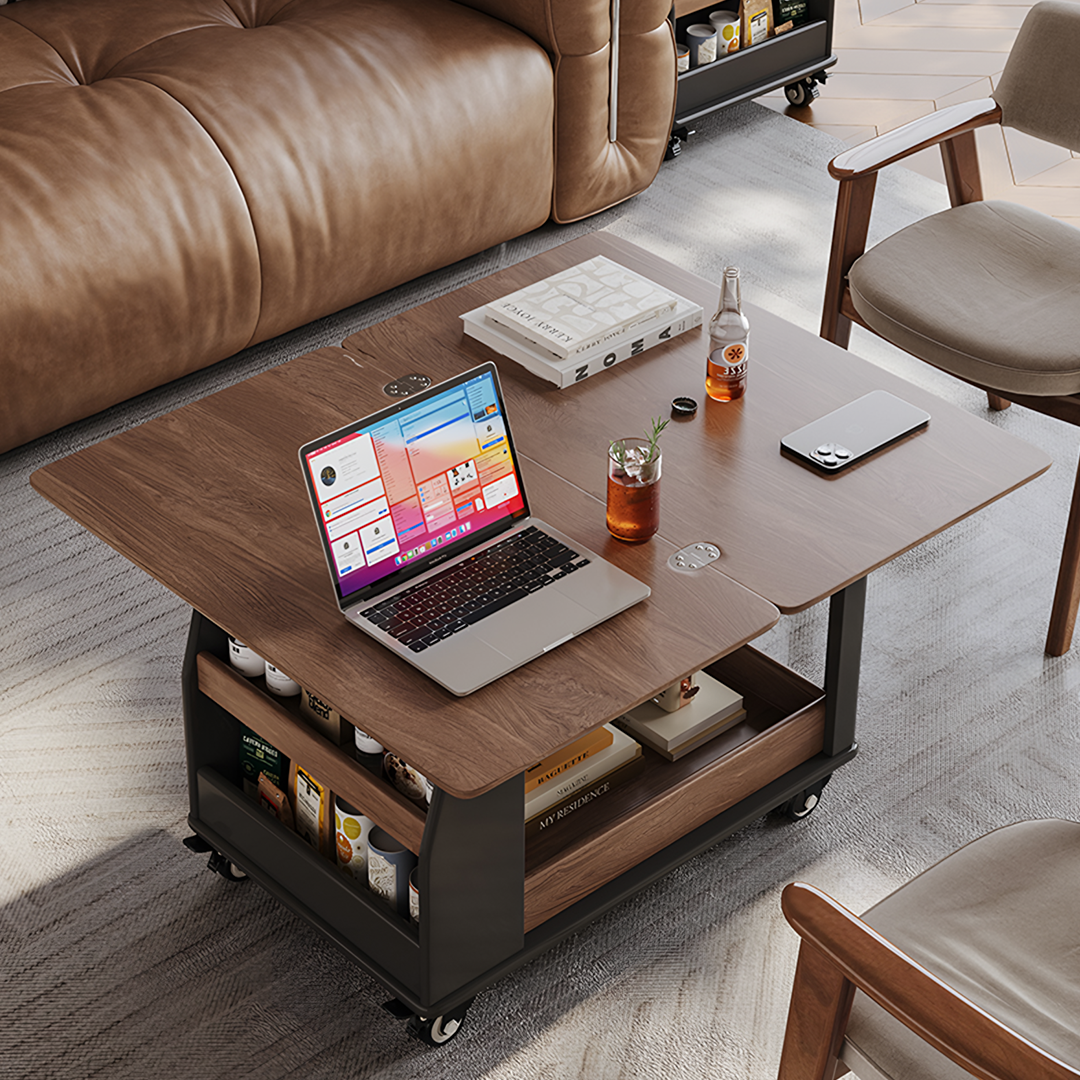 Ariana Side Table, Foldable Coffee Table With Storage & Casters