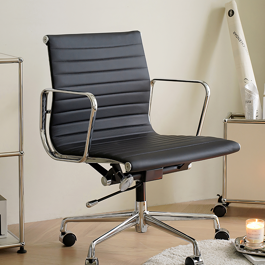 Chaise de bureau en cuir Rangi, dossier haut, noir 