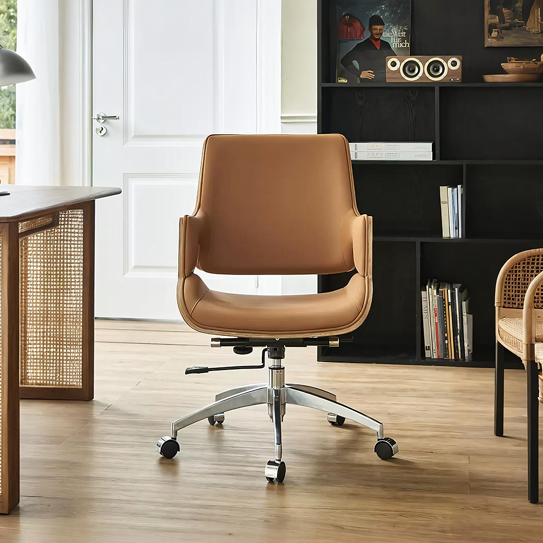 Chaise de bureau Drake, cuir beige, inclinable et pivotante 