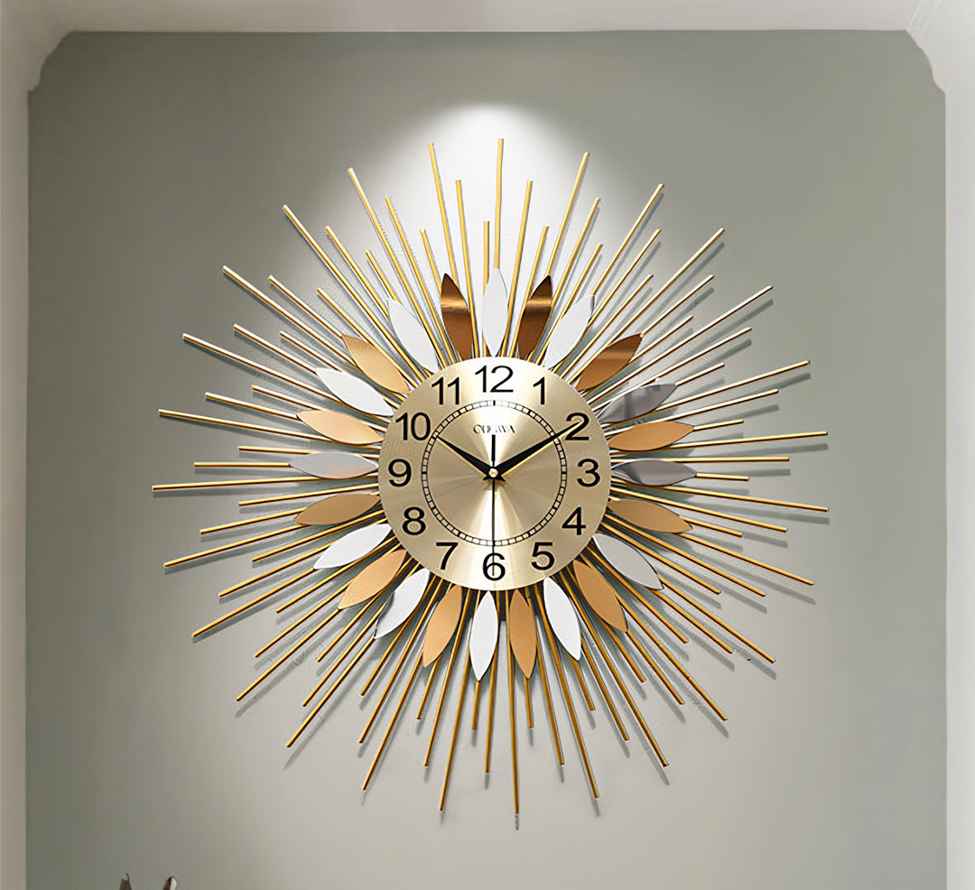 Miller Round Art Deco Wall Clock, Silent Clock, Gold & Silver