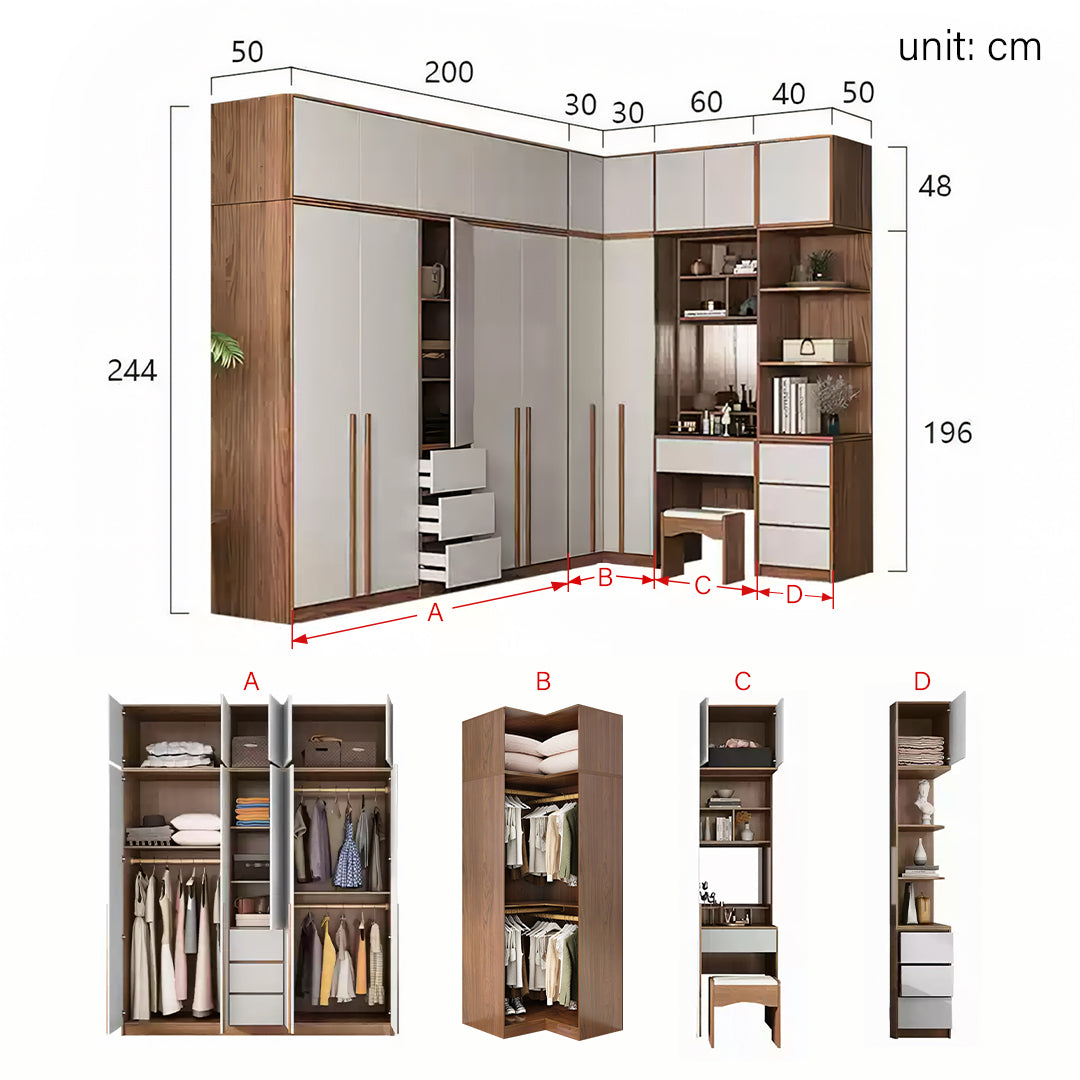 Nascimento Corner Wardrobe, Tall Wardrobe, L Shape Wardrobe With Dressing Table