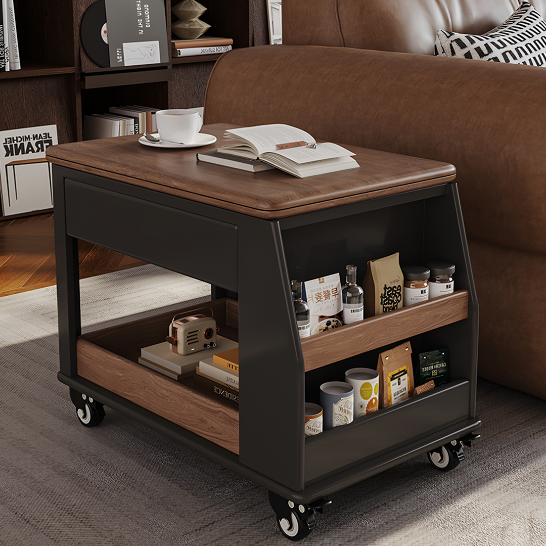 Ariana Side Table, Foldable Coffee Table With Storage & Casters