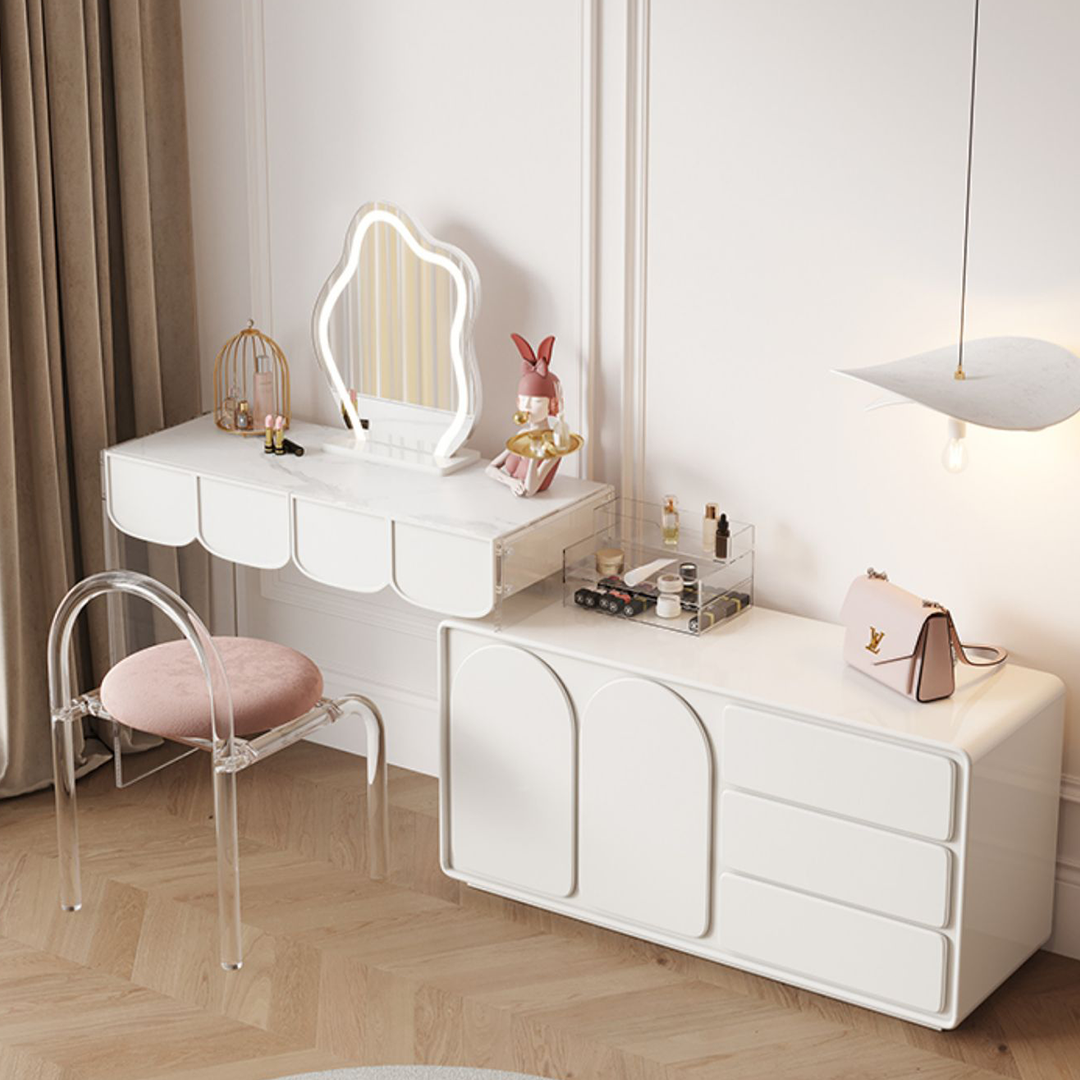 Coiffeuse Zenith avec buffet et miroir LED, crème 