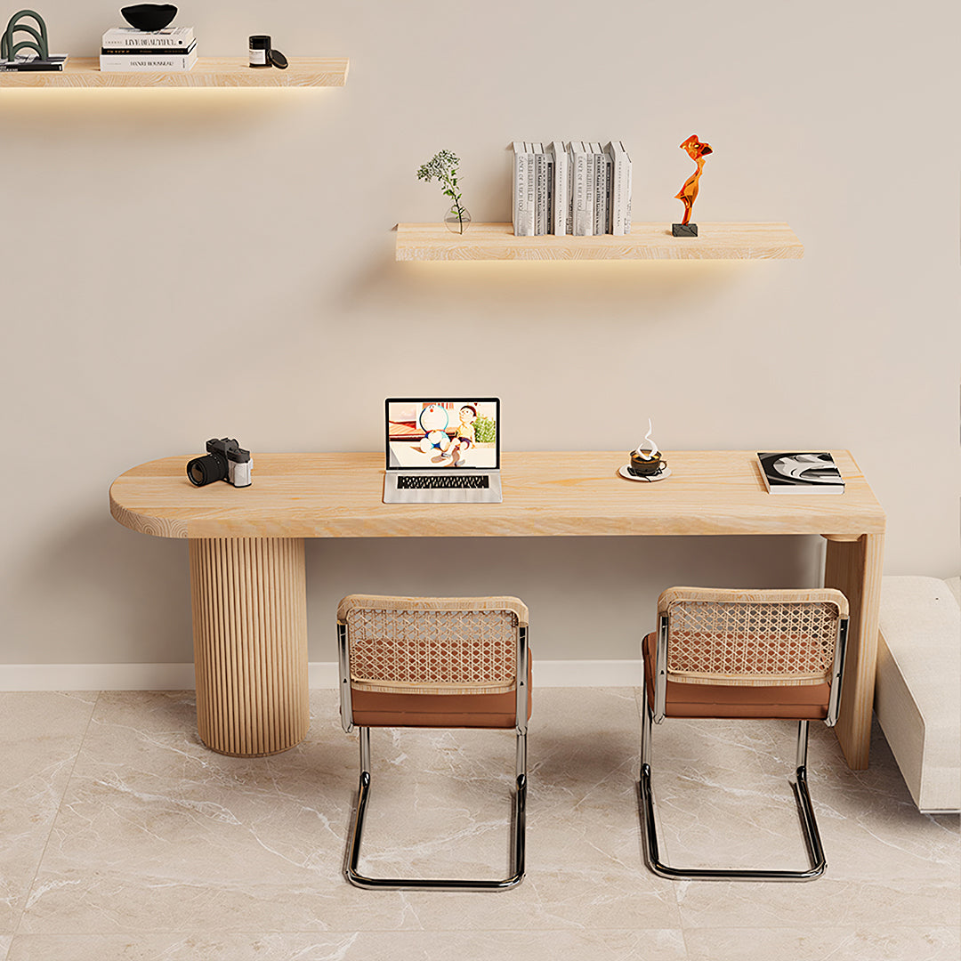 Haruki Narrow Office Desk, Solid Wood, Light Oak