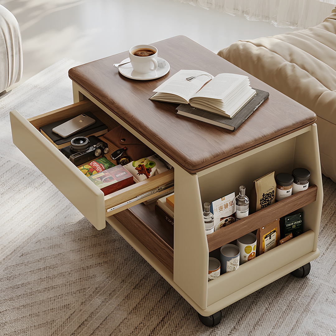 Ruiz Small Coffee table, Foldable Side Table With Storage & Casters