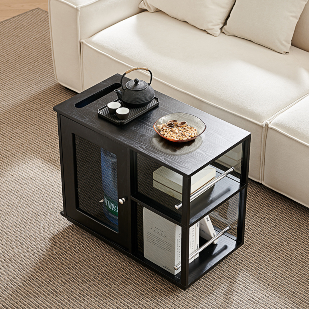 Aglaea Side Table With Storage, Black-Weilai Concept