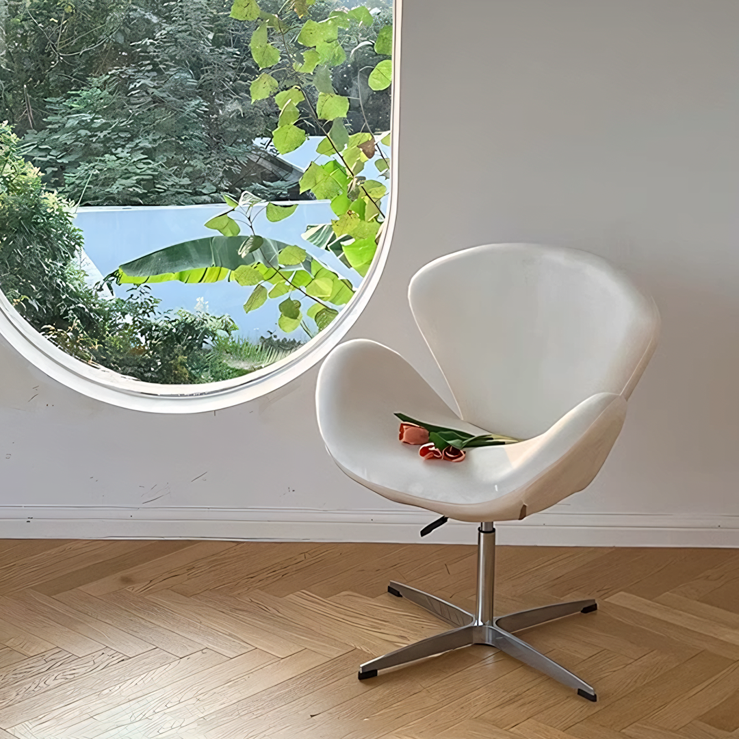 Chaise de bureau pivotante et élégante Tane, flanelle crème 