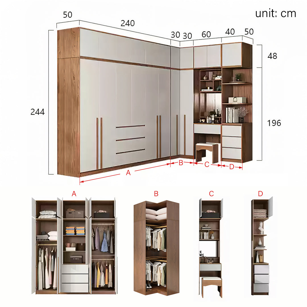 Nascimento Corner Wardrobe, Tall Wardrobe, L Shape Wardrobe With Dressing Table