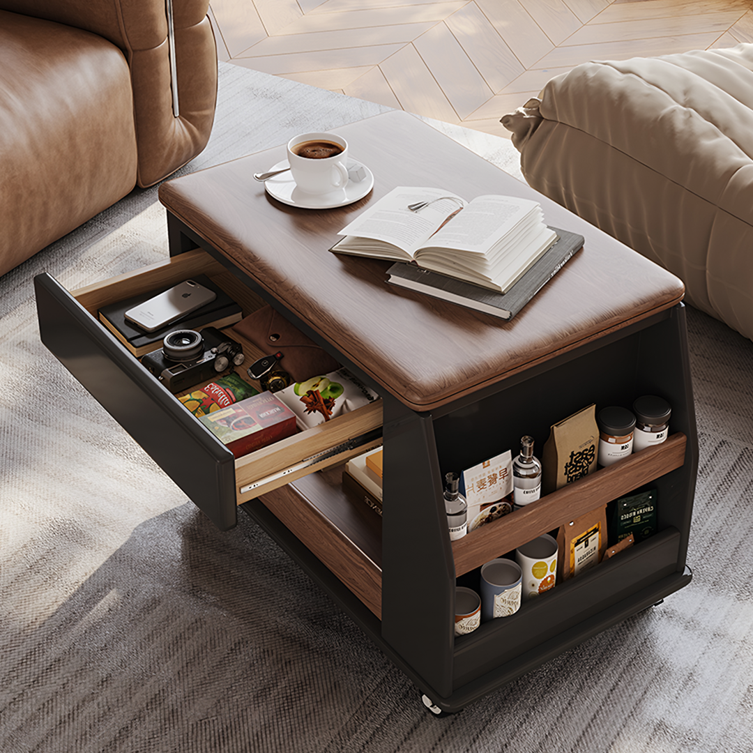 Ariana Side Table, Foldable Coffee Table With Storage & Casters