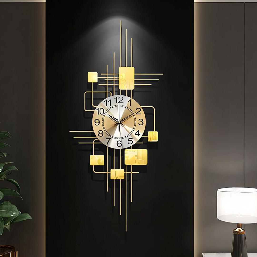 Park Art Deco Wall Clock, Silent Clock, Vertical, Gold