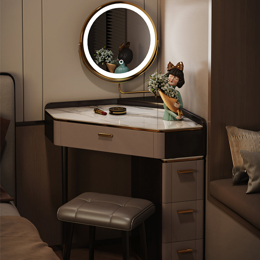 Aisha Small Corner Dressing Table, With LED Mirror