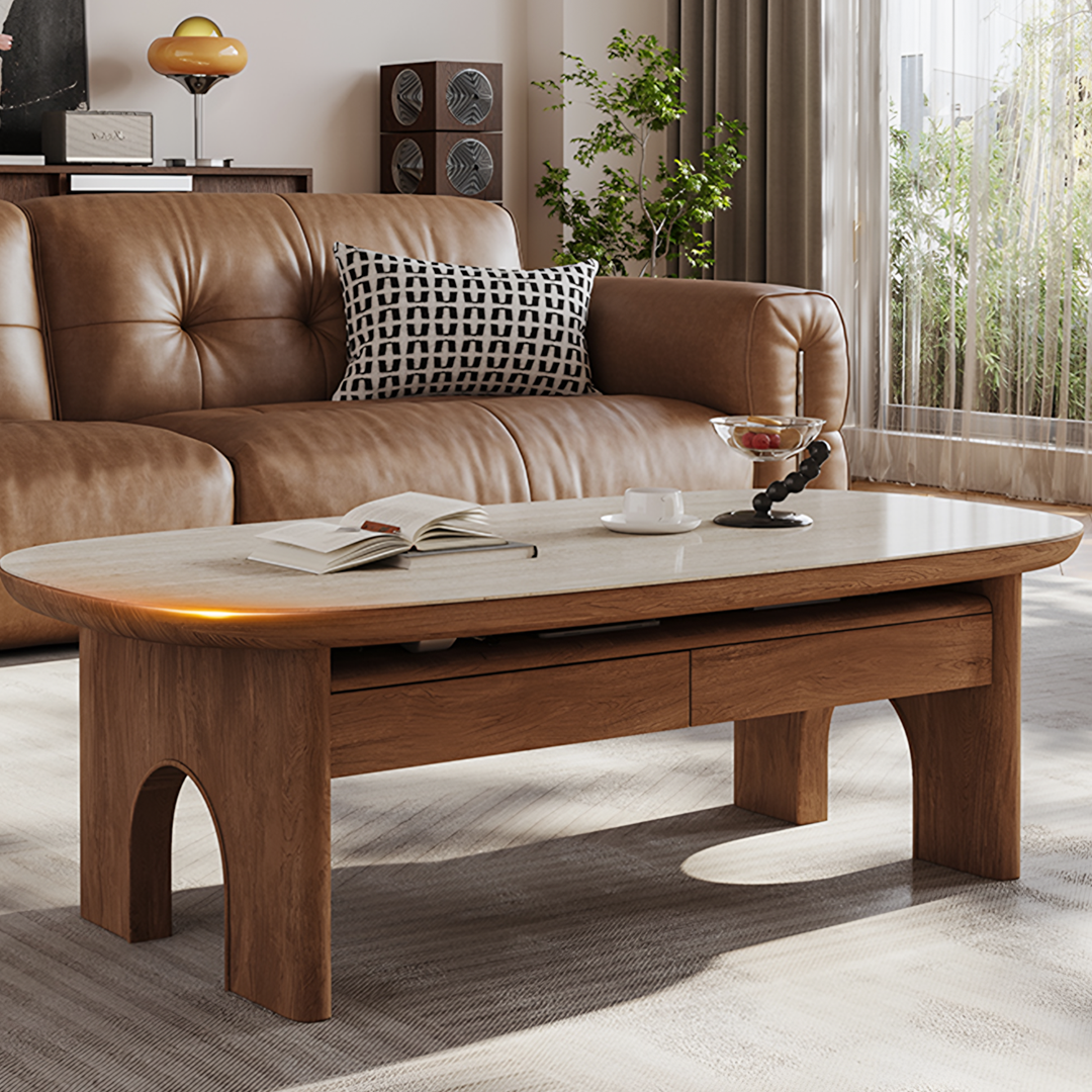 Saito Coffee Table With Storage, Wood, Oval