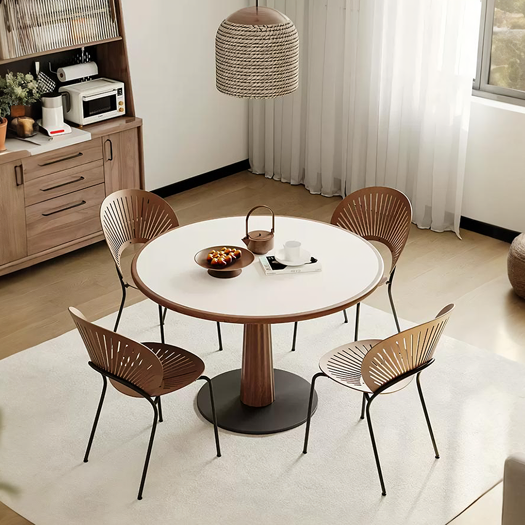 Anderson Small Round Dining Table, Sintered Stone & Solid Wood-Weilai Concept-Weilai Concept