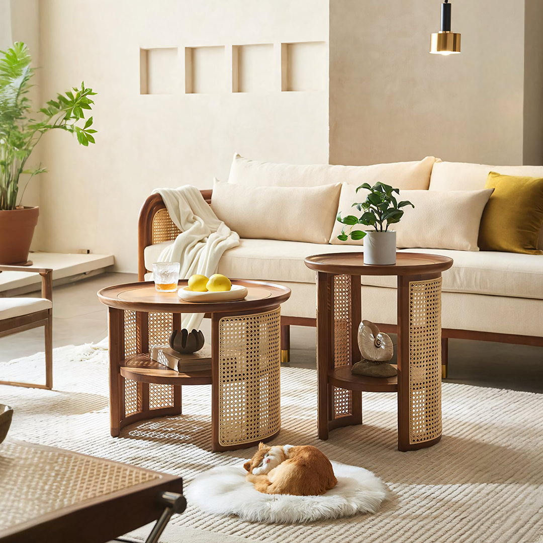 Bakula Wood Coffee Table, Rattan-Weilai Concept-Weilai Concept